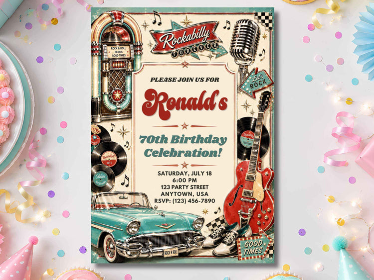 Rockabilly Birthday Invitation | Editable Canva Template