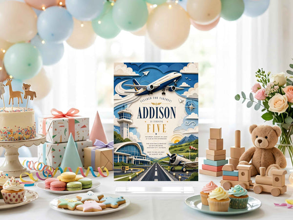 Airplane Birthday Invitation Template | Editable Canva