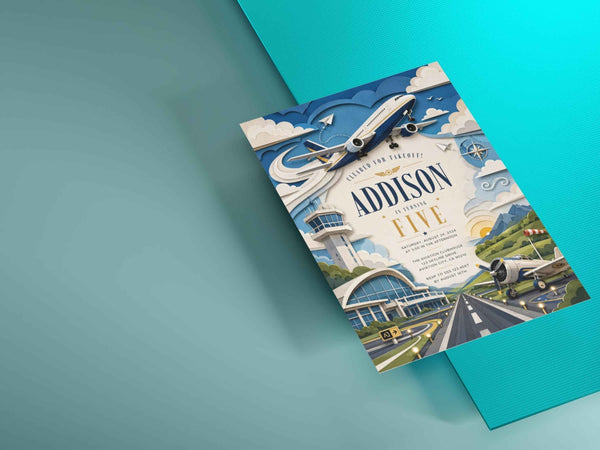 Airplane Birthday Invitation Template | Editable Canva