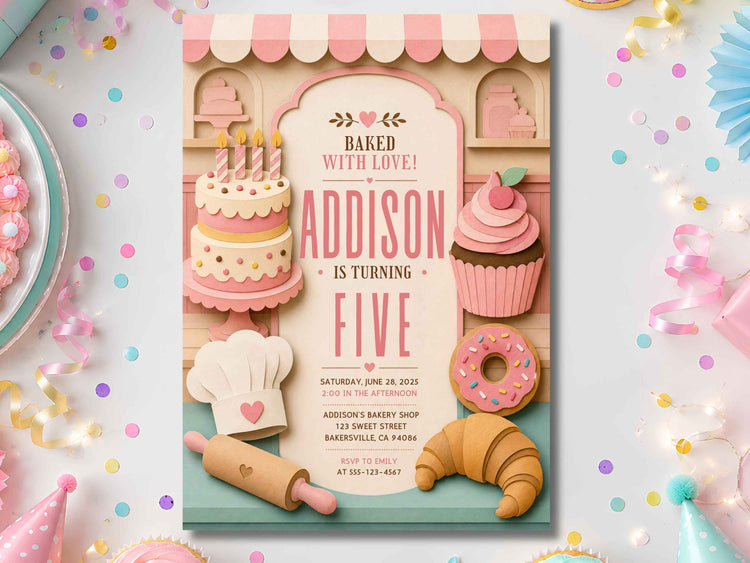 Bakery Birthday Invitation – Editable Canva Template