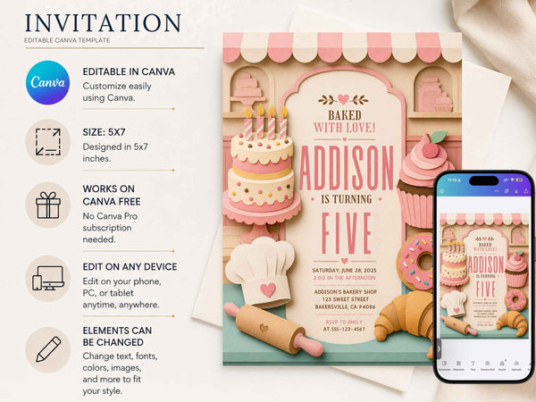Bakery Birthday Invitation – Editable Canva Template