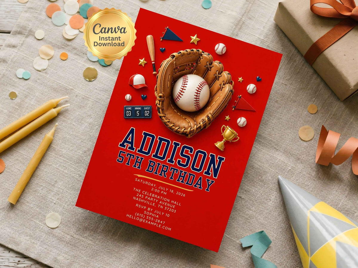 Classic Baseball Birthday Invitation Template