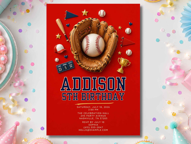 Classic Baseball Birthday Invitation Template