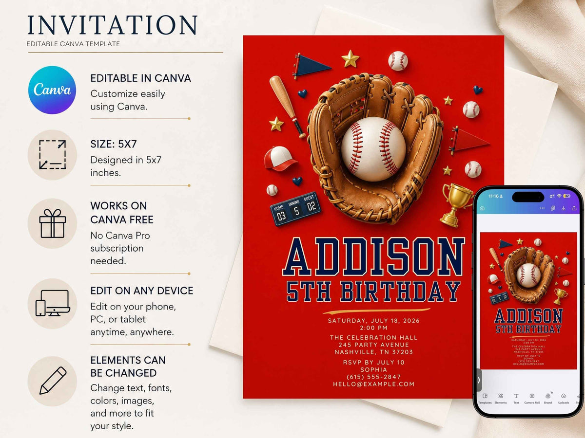 Classic Baseball Birthday Invitation Template