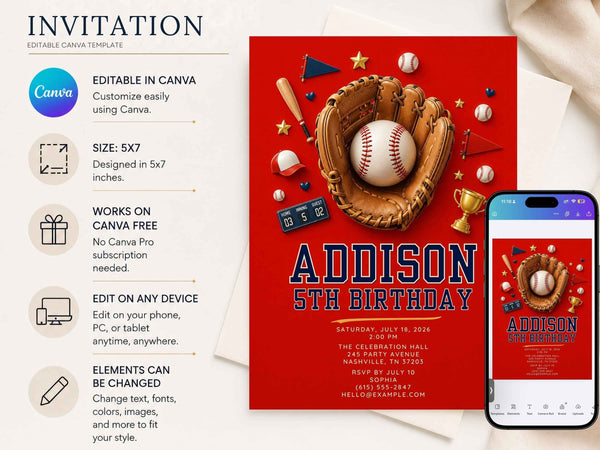 Classic Baseball Birthday Invitation Template
