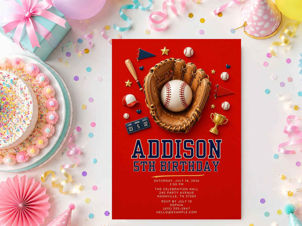 Classic Baseball Birthday Invitation Template
