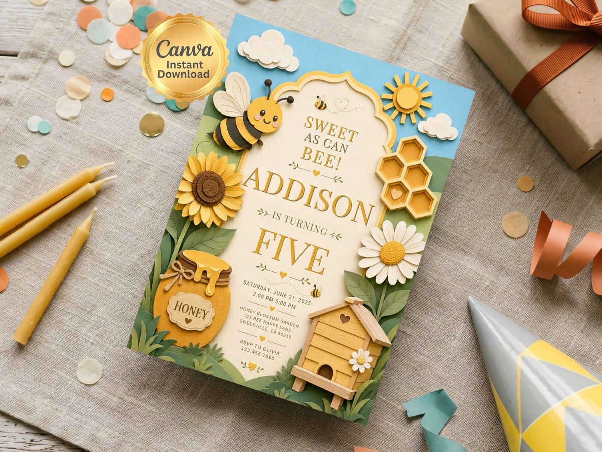Bee Birthday Invitation Template