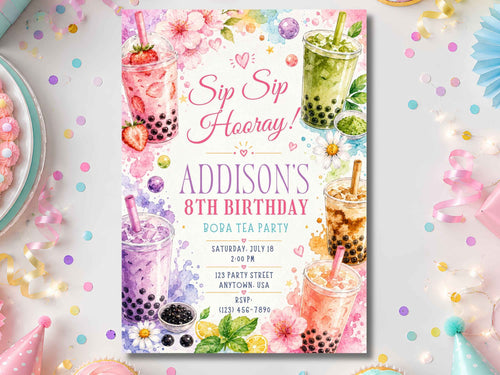Boba Tea Birthday Invitation Template | Editable Canva