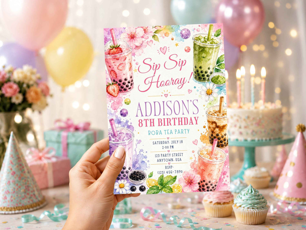 Boba Tea Birthday Invitation Template | Editable Canva