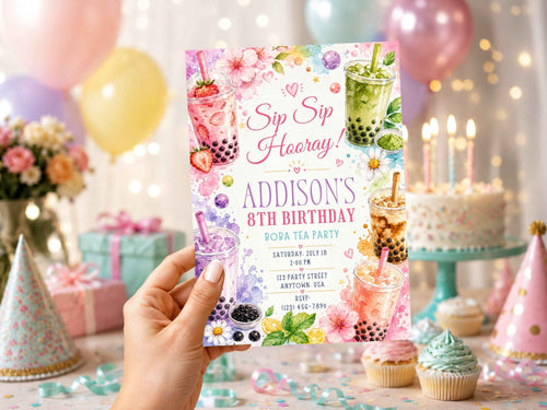 Boba Tea Birthday Invitation Template | Editable Canva