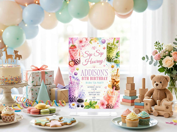 Boba Tea Birthday Invitation Template | Editable Canva
