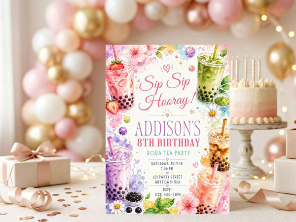 Boba Tea Birthday Invitation Template | Editable Canva