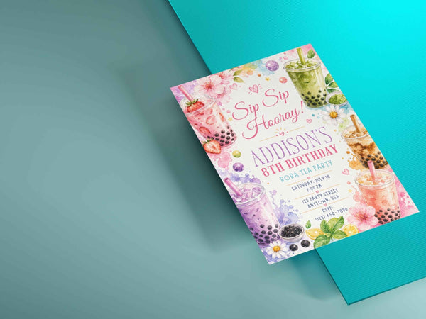 Boba Tea Birthday Invitation Template | Editable Canva