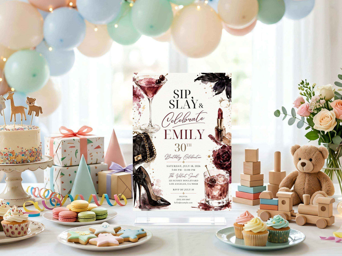 Burgundy Glam Birthday Invitation | Editable Canva Template