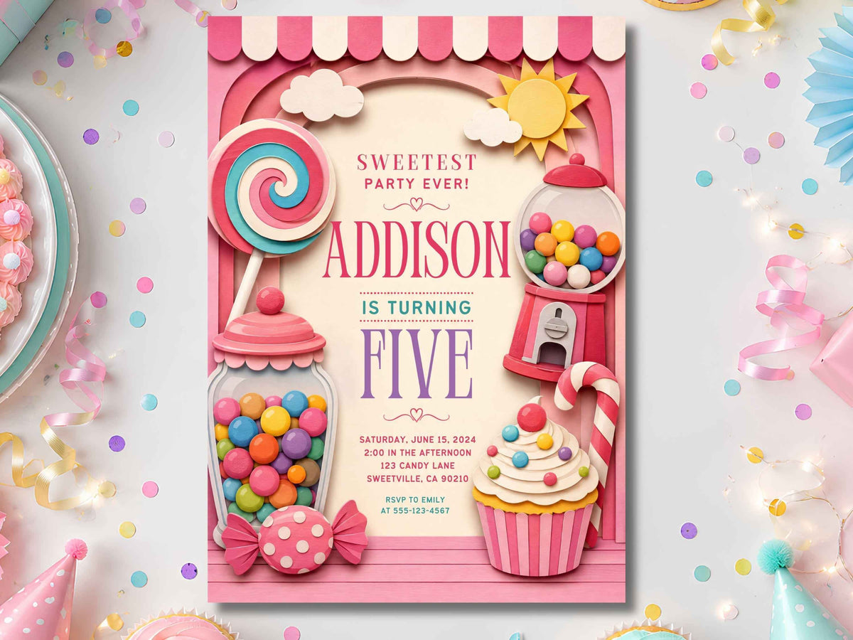 Candy Birthday Invitation – Editable Canva Template