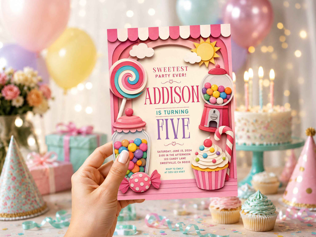Candy Birthday Invitation – Editable Canva Template