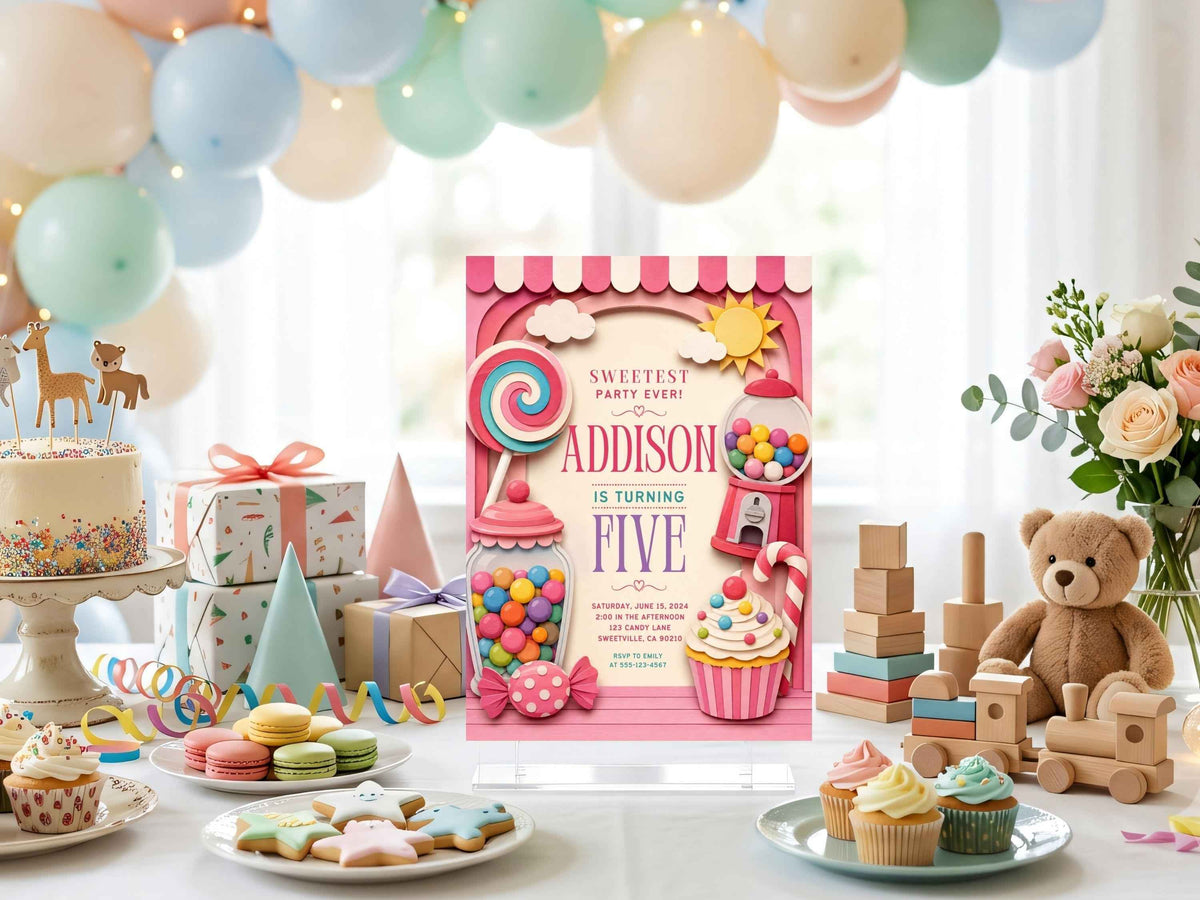 Candy Birthday Invitation – Editable Canva Template