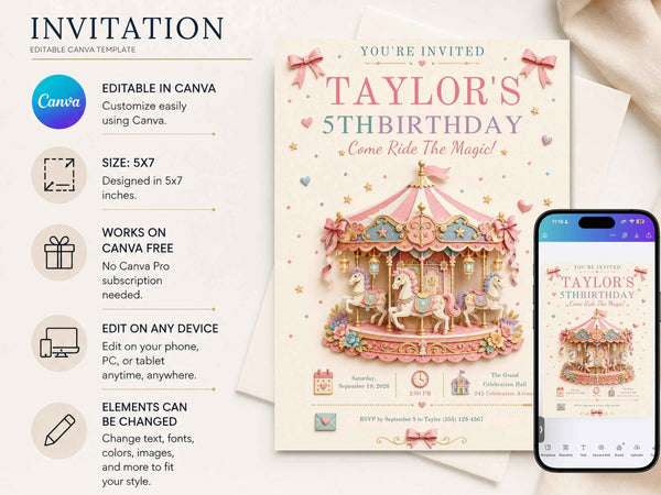 Carousel Horse Birthday Invitation Template