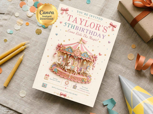 Carousel Horse Birthday Invitation Template