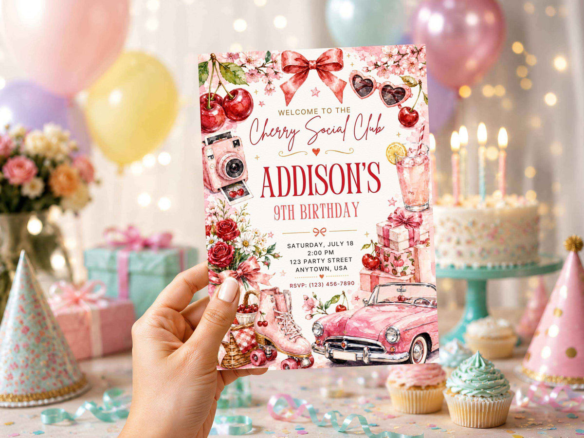 Cherry Retro Birthday Invitation | Editable Canva Template