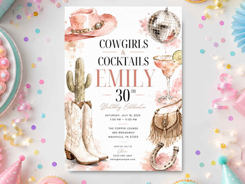 Cowgirl Disco Birthday Invitation | Editable Canva Template
