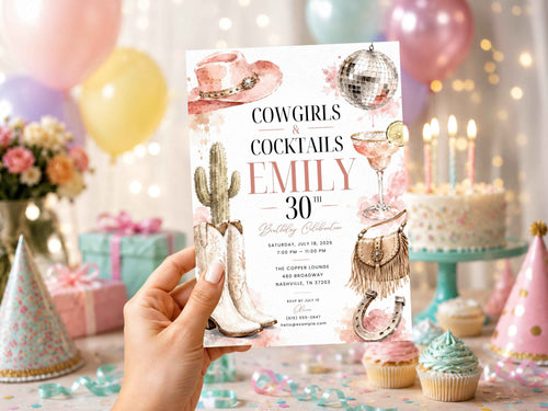 Cowgirl Disco Birthday Invitation | Editable Canva Template