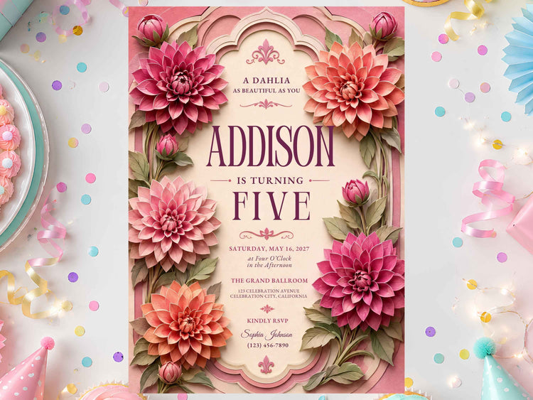 Dahlia Floral Birthday Invitation Template