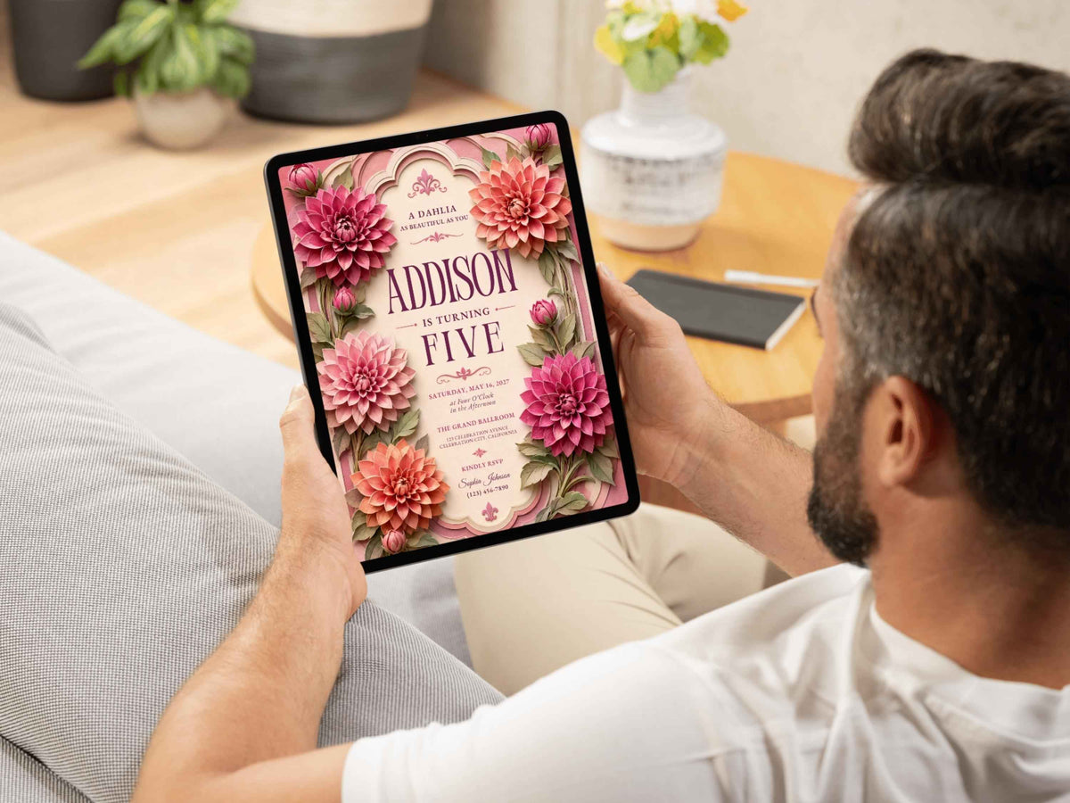 Dahlia Floral Birthday Invitation Template
