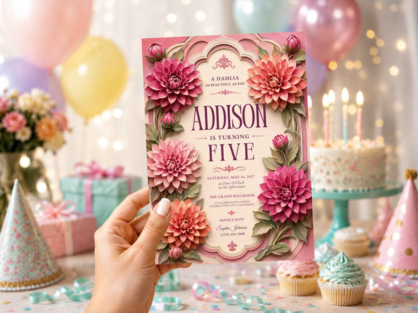 Dahlia Floral Birthday Invitation Template