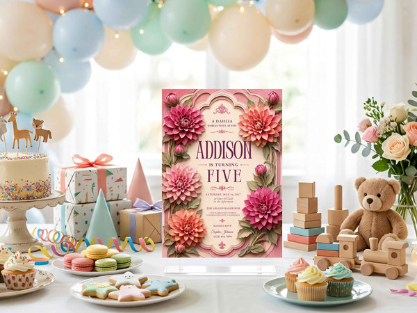 Dahlia Floral Birthday Invitation Template