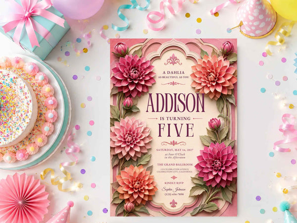 Dahlia Floral Birthday Invitation Template