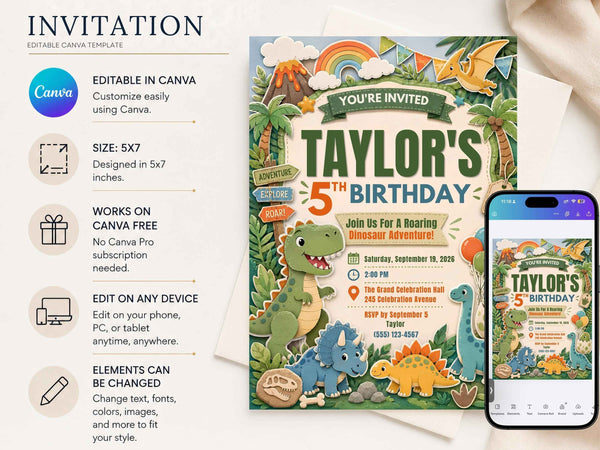 Dinosaur Birthday Invitation Template