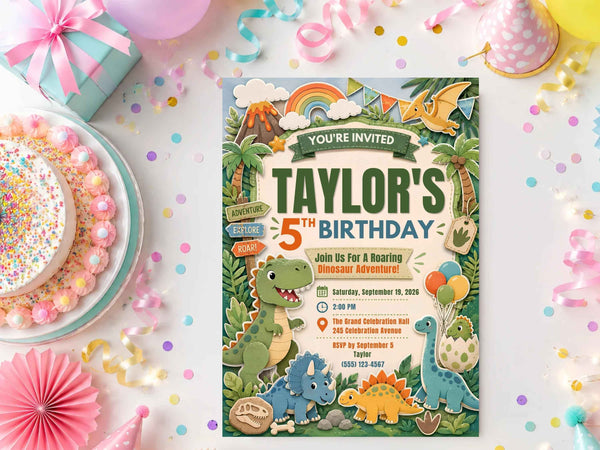 Dinosaur Birthday Invitation Template