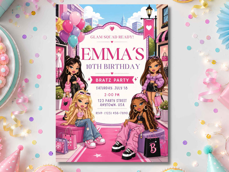 Fashion Doll Glam Birthday Invitation Template