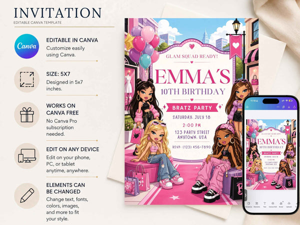Fashion Doll Glam Birthday Invitation Template