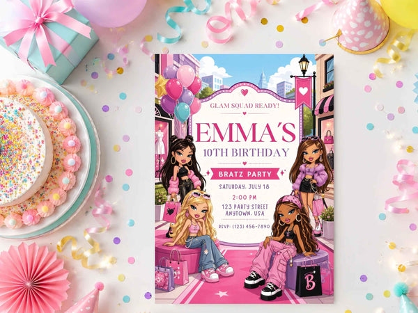 Fashion Doll Glam Birthday Invitation Template