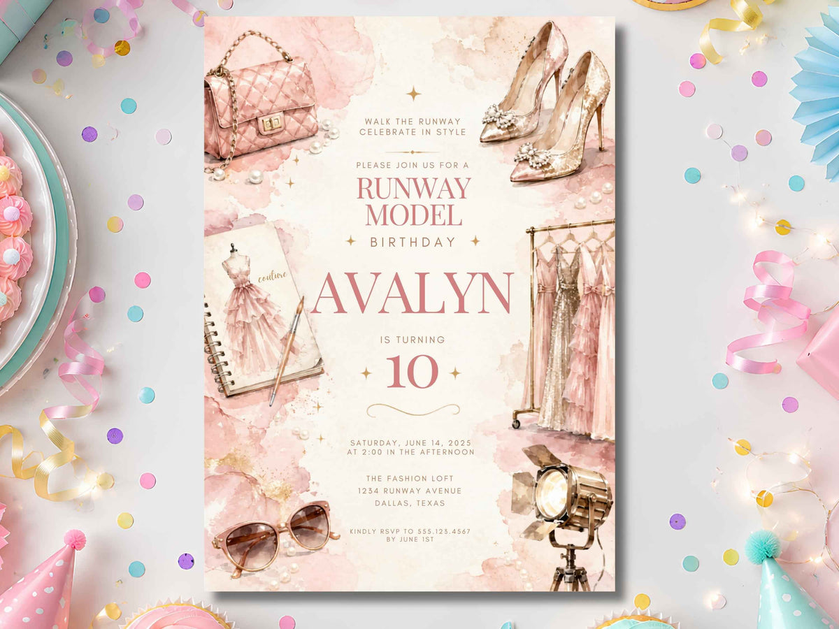 Fashion Runway Birthday Invitations – Printed Physical Invitations