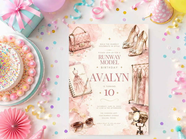 Fashion Runway Birthday Invitations – Printed Physical Invitations