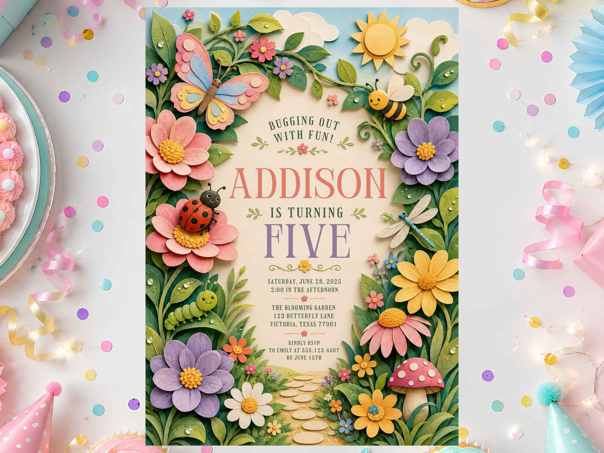 Whimsical Garden Butterfly Birthday Invitation Template