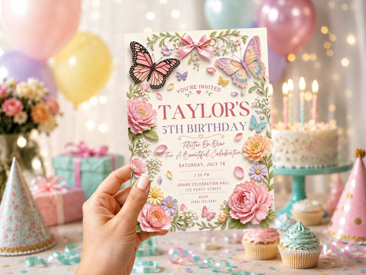 Floral Butterfly Birthday Invitation Template