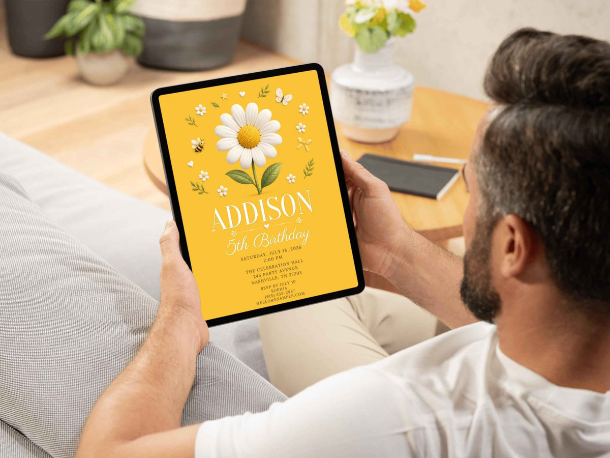 Daisy Birthday Invitation Template — Editable Canva