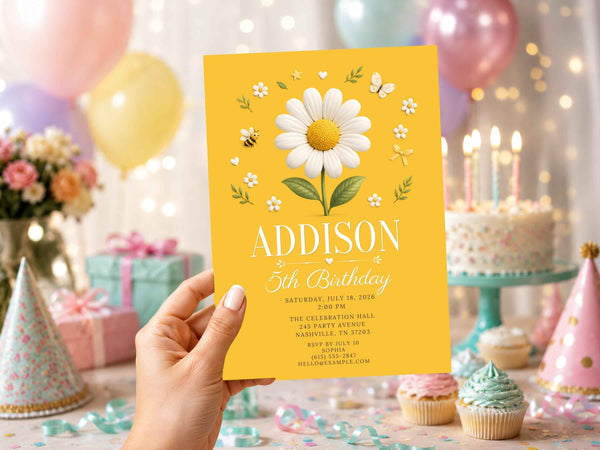 Daisy Birthday Invitation Template — Editable Canva