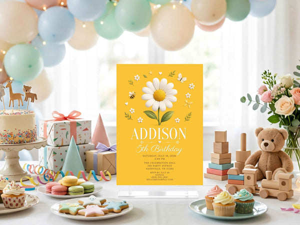 Daisy Birthday Invitation Template — Editable Canva