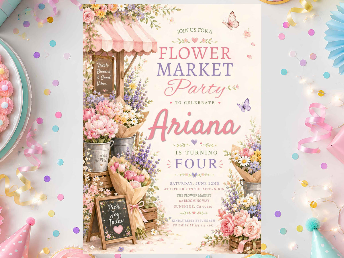 Flower Market Birthday Invitation – Editable Canva Template