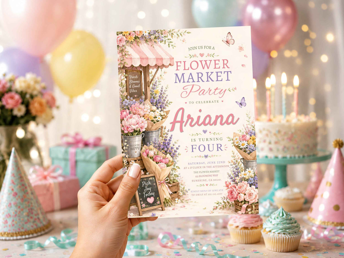 Flower Market Birthday Invitation – Editable Canva Template