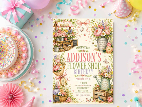 Flower Shop Birthday Invitations – Printed Physical Invitations