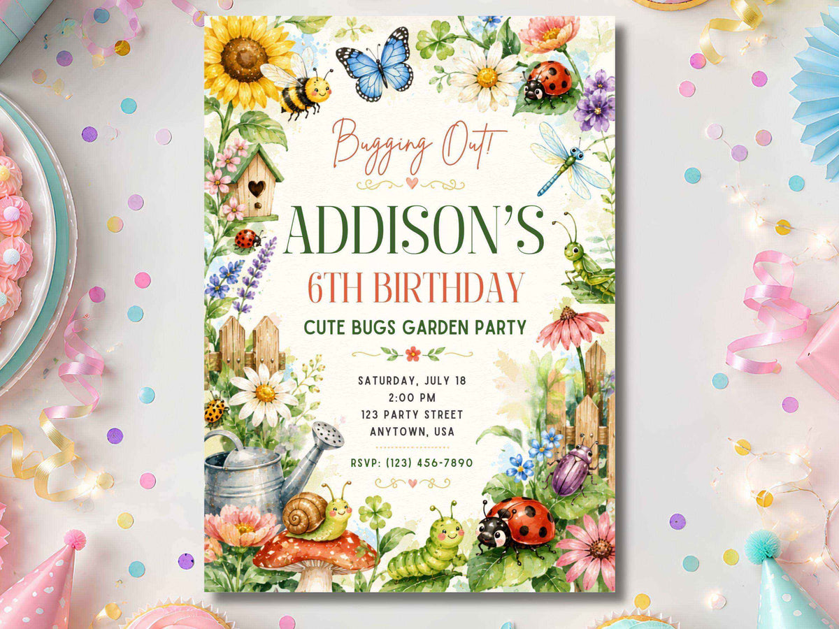 Garden Bug Birthday Invitation – Editable Canva Template