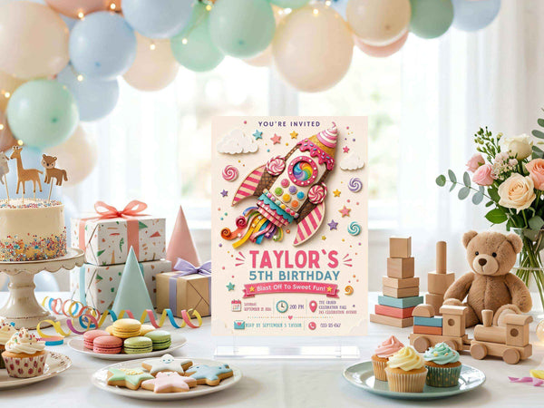 Ice Cream Rocket Birthday Invitation Template