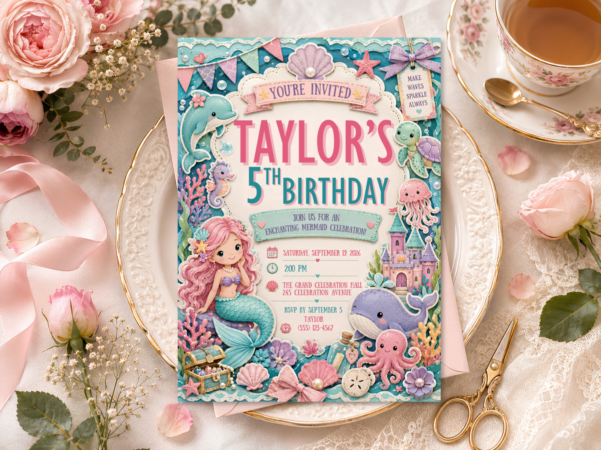 Mermaid Birthday Invitation Template
