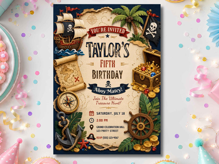 Pirate Treasure Hunt Birthday Invitation Template